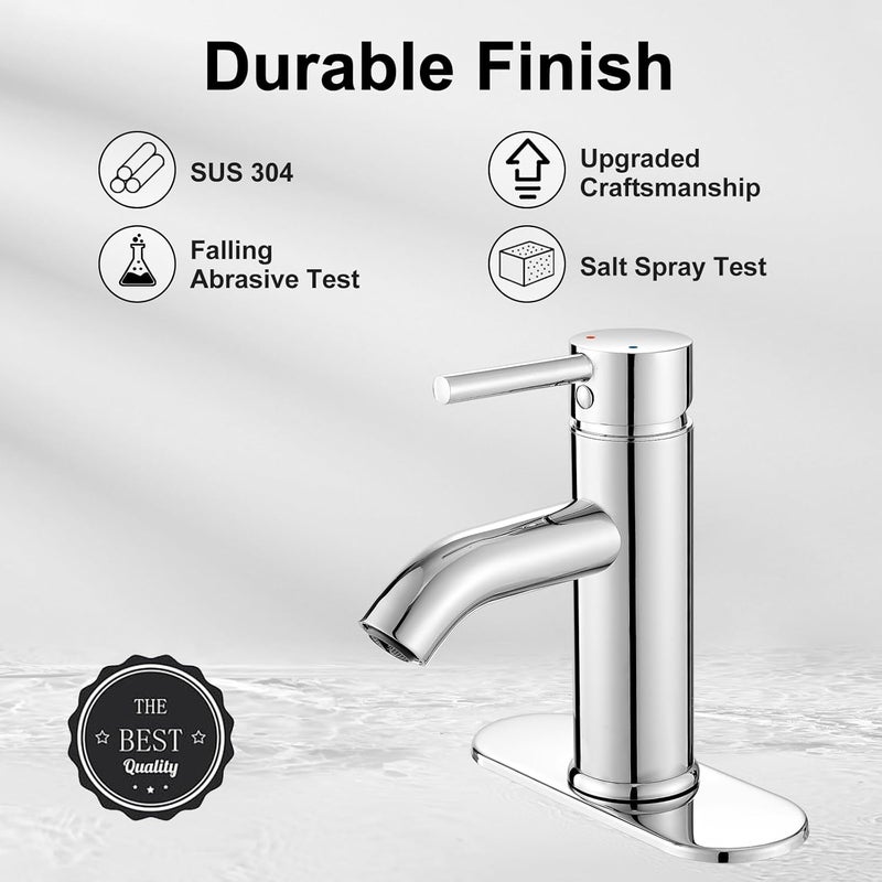 VOTON Chrome Bathroom Faucets 1 Hole, Stainless Steel Bathroom Sink Faucet with Metal Pop up Drain, Lavatory Faucet for Bathroom Sink - Image 2
